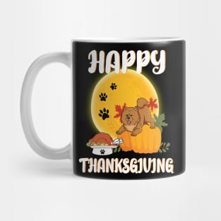 Chow Chow Seeing Turkey Dish Happy Halloween Thanksgiving Merry Christmas Day Mug